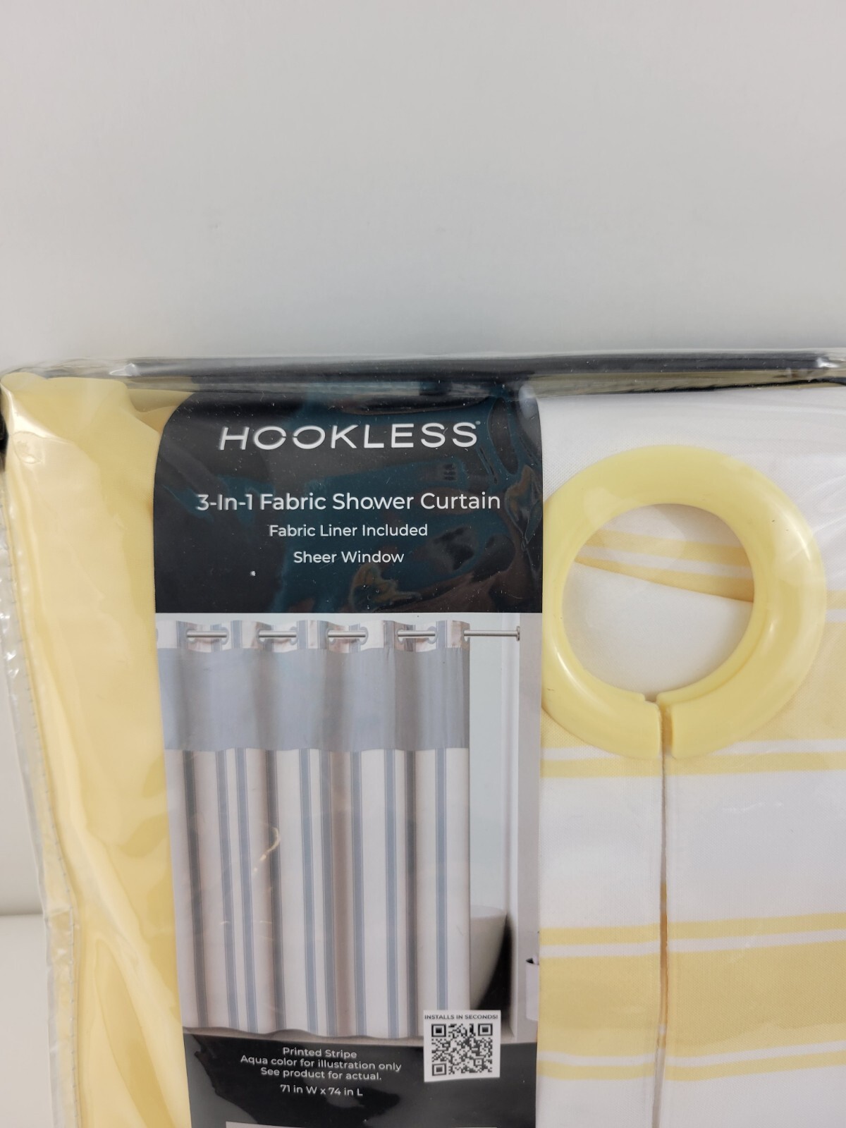 Hookless Striped Shower Curtain with Window and Liner Pastel Yellow gallery