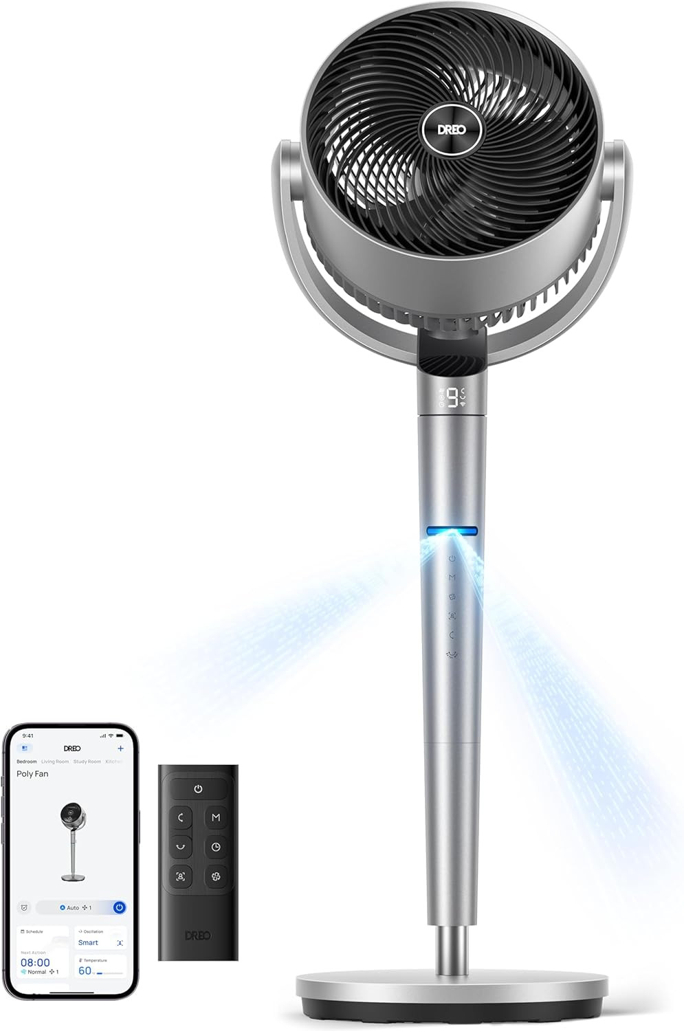 Smart 3D Oscillating Fan with Wi-Fi, Alexa/Google, 9 Speeds, 25dB, Silver gallery