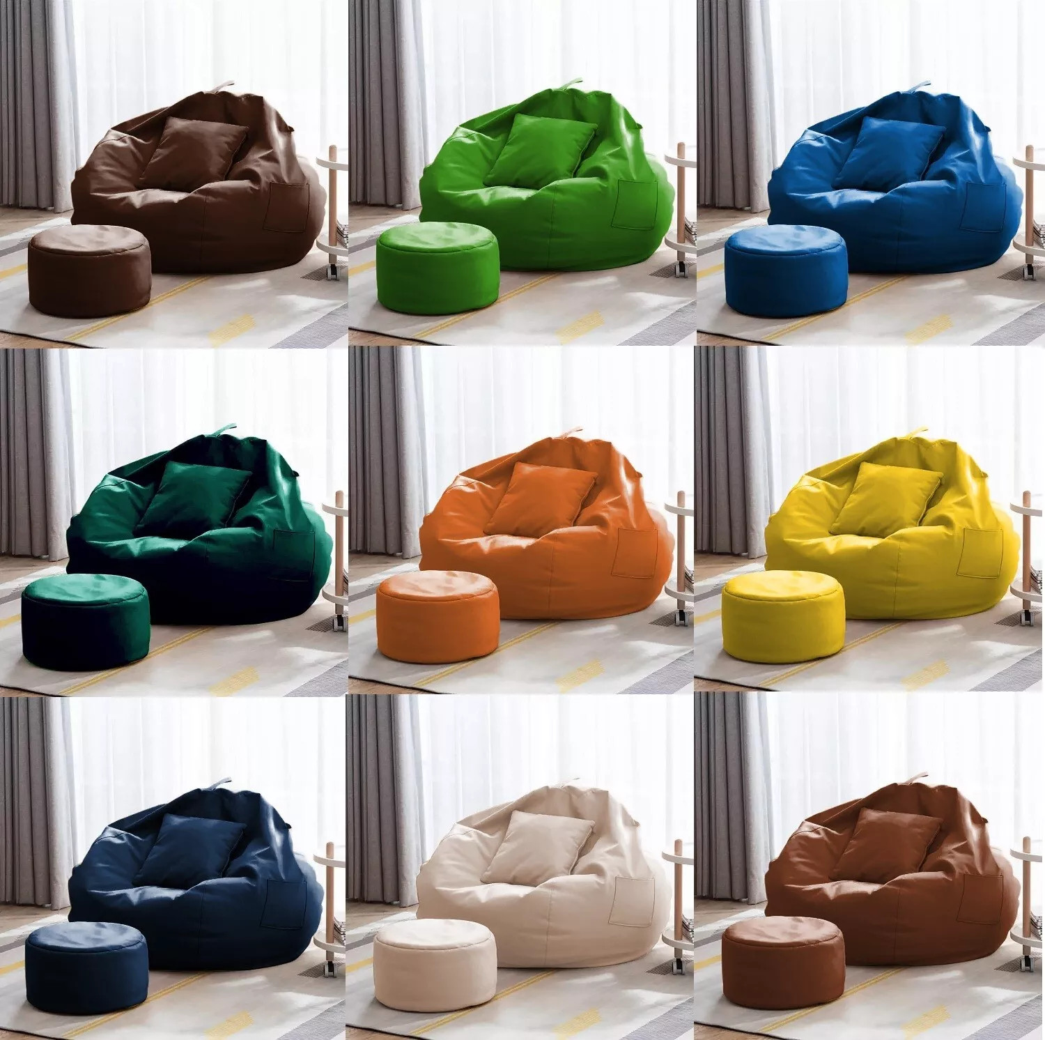 Bean Bag Chair with Footrest & Cushion - Faux Leather, Cozy 3XL Seating gallery