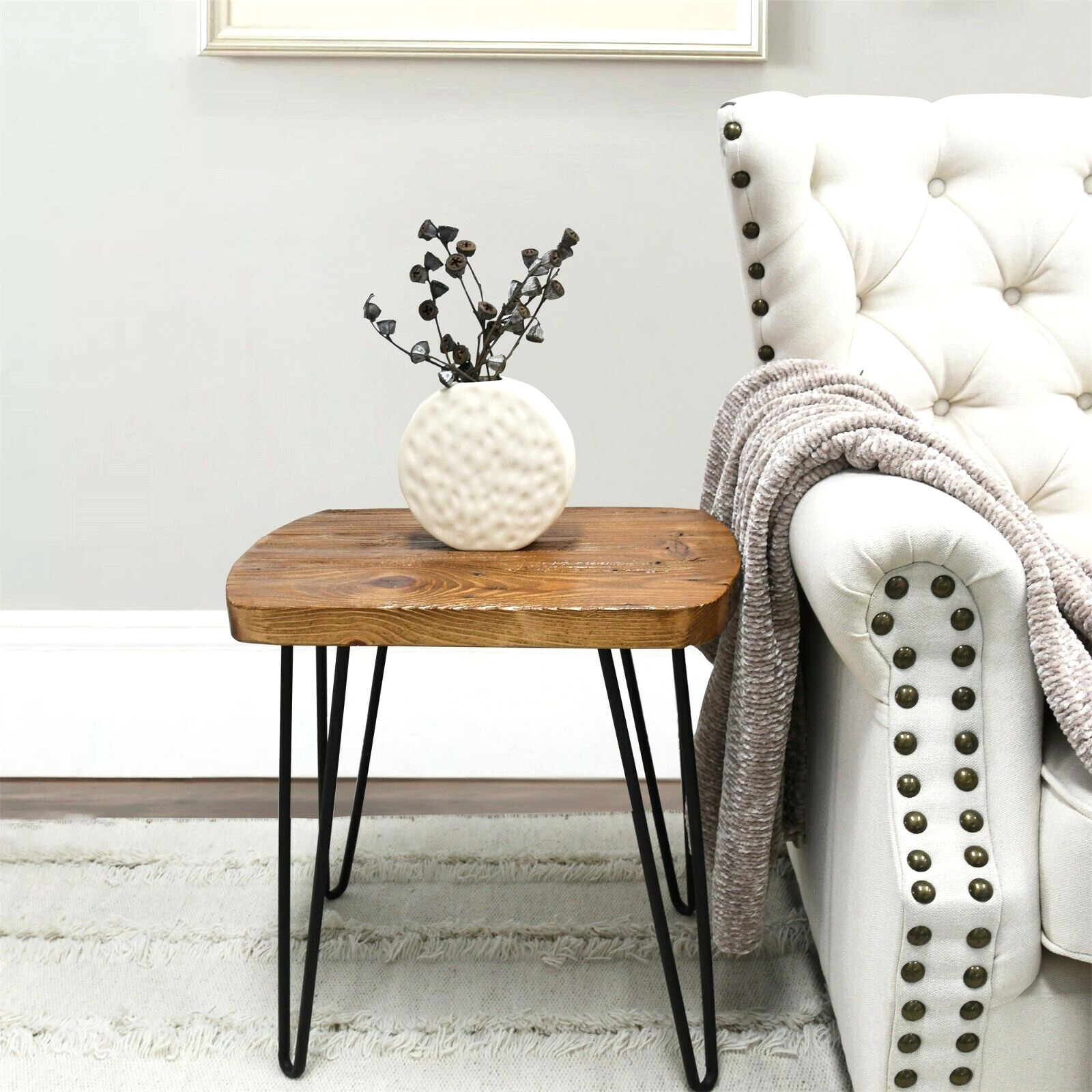 GREENAGE Oval Old Pine Wood End Table Rustic Surface Side Table 20.5"H Farmhouse gallery