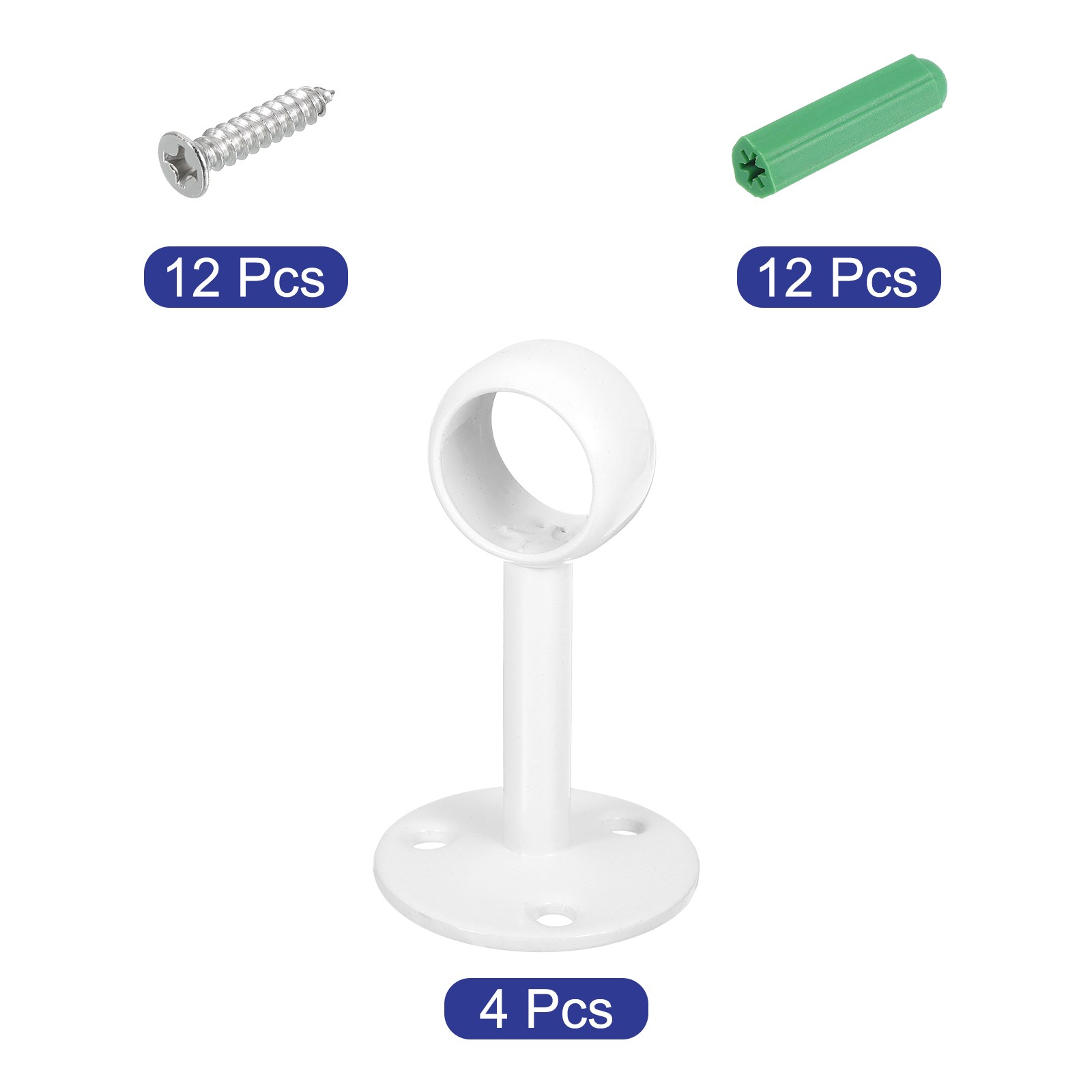0.75" White Stainless Steel Wardrobe Rod Holder Curtain Rod Holder gallery