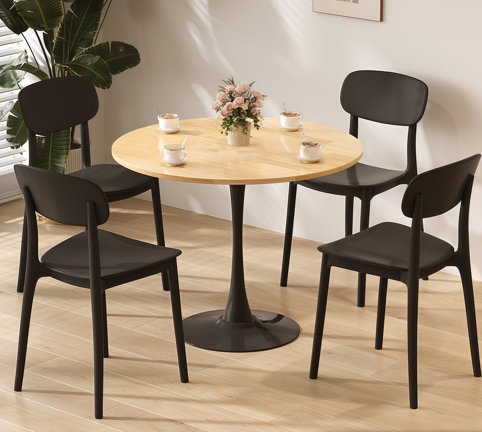 (Natural Wood Color)Round Table, Modern Dining Table, Dining Table, MDF Top and gallery