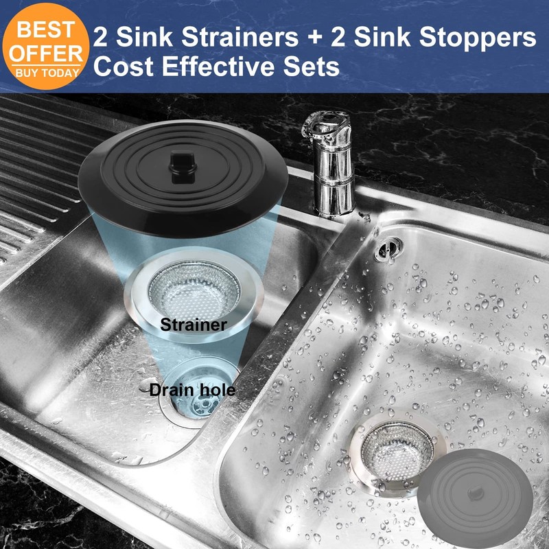 Sink Strainer Stopper 4 Pack, Universal Silicone Kitchen Sink Drain Strainer ... gallery