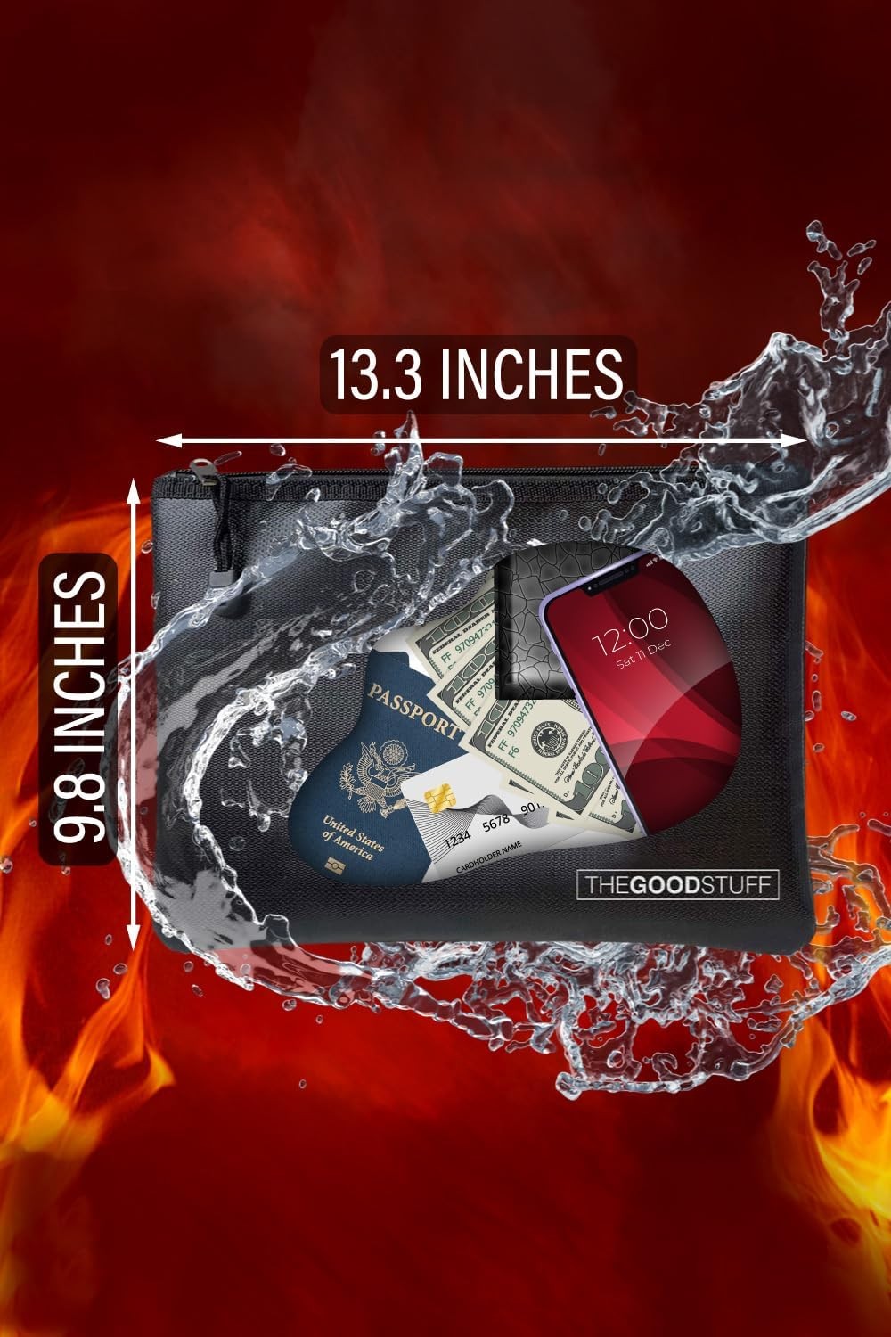 Fire Resistant Document Bag Water Resistant Zipper Cash Passports Papers 10"X13" gallery