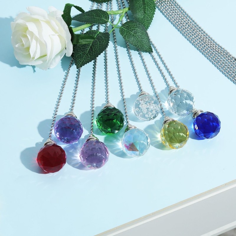 2Pcs Ceiling Fan Pull Chain 30MM Color Crystal Faceted Ball Fan Pull Chain gallery