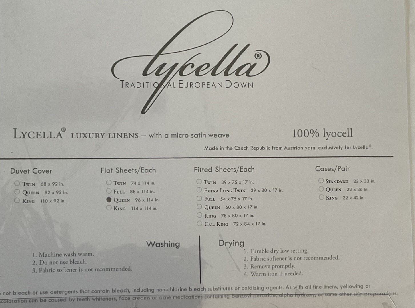 Lycella NWT Queen Fitted And Flat White European 100% Lyocell Sheets, MSRP $148 gallery