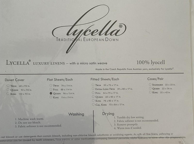 Lycella NWT Queen Fitted And Flat White European 100% Lyocell Sheets, MSRP $148 gallery