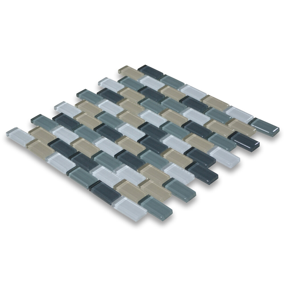 A63007 Glass Mosaic Tile Gray Blue Grey Beige Bluish White Glass Backsplash gallery