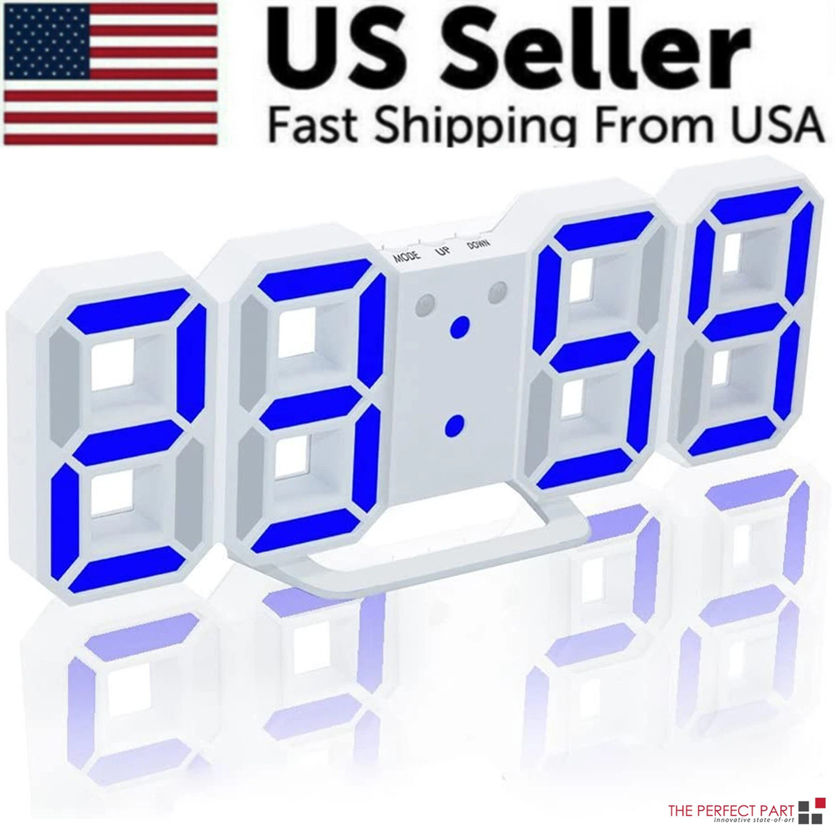 Digital 3D LED Big Wall Desk Alarm Clock Snooze 12/24 Hours Auto Brightness USB gallery