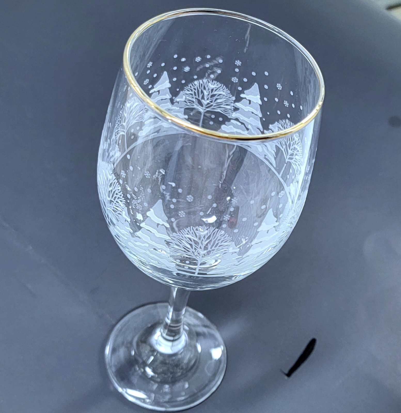 Libbey - Arbys Clear and Winter White Snowy Water Goblet(s) Gold Rim Excellent gallery