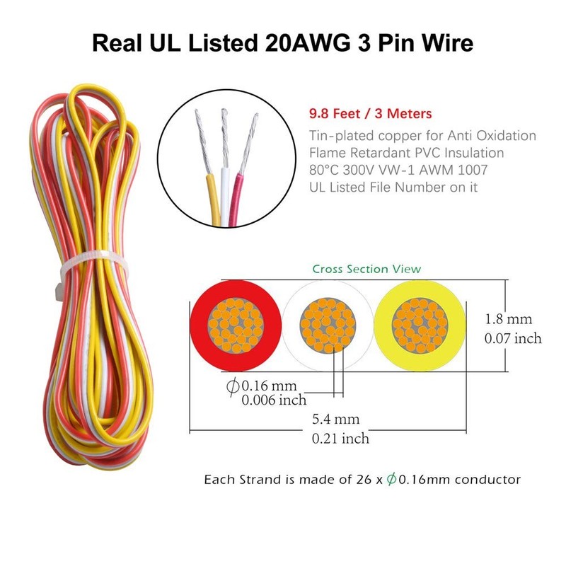 5 PCS CCT Tunable LED Strip Connector 10mm 3 Pin With 9.8 Ft 20 AWG Wire gallery
