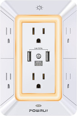 Multi Plug 6 Outlet Surge Protector Extender with 3 USB Ports (1 USB C) and Nigh