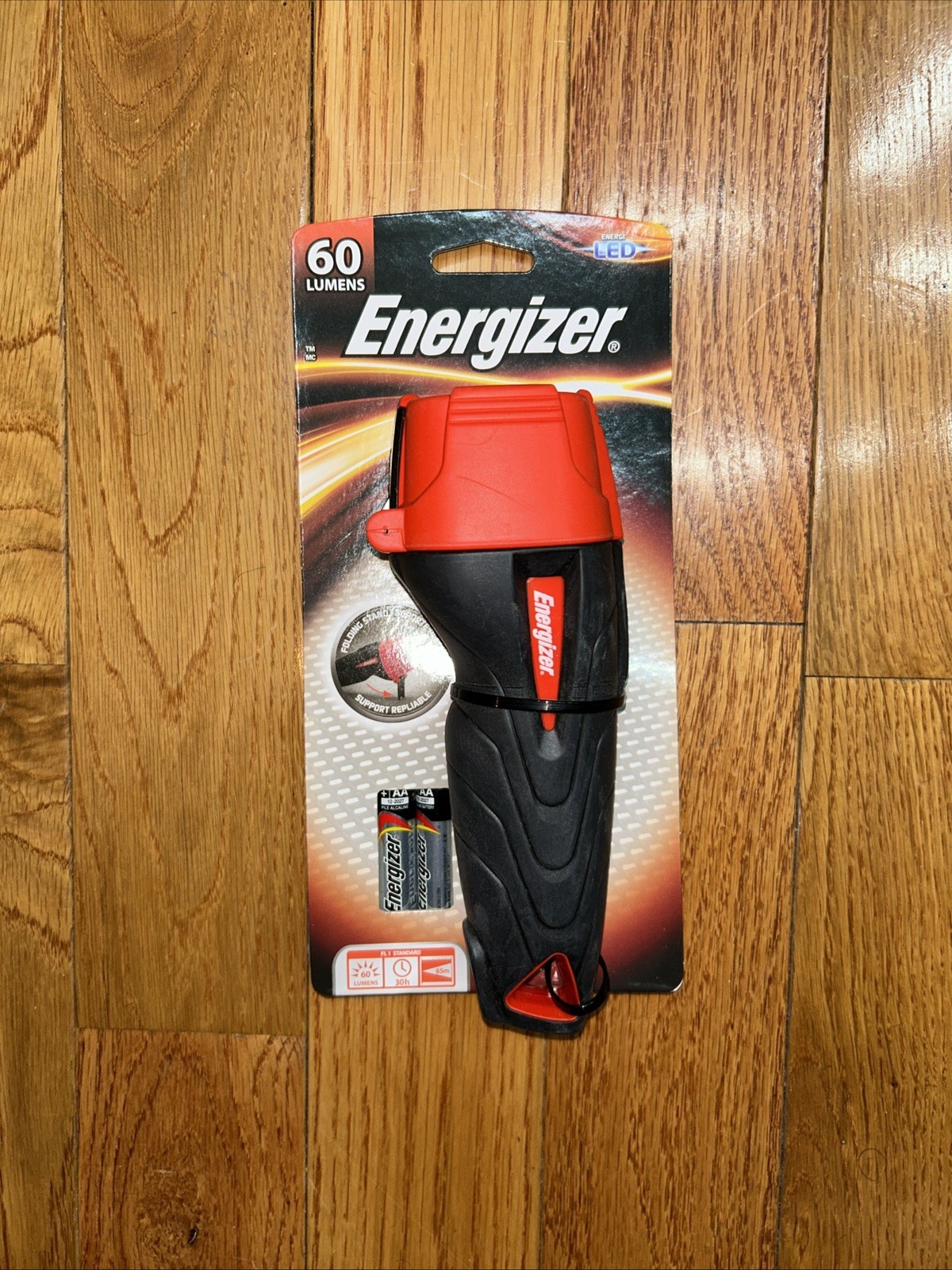 ENERGIZER small Black Red LED Flashlight Handheld Light +2 AA batteries gallery
