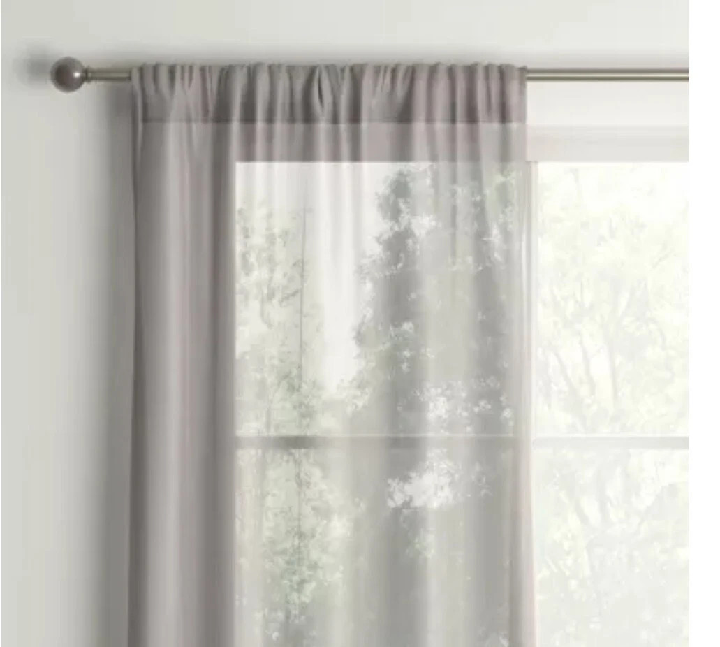2 - ROOM ESSENTIALS Single Sheer Curtain (60"W X 84"L) GRAY - FACTORY SEALED!!! gallery