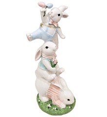 Bella Lux Easter Bunny Figurine 13” Spring Collection Stacked Rabbits Decor