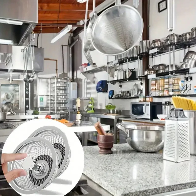 2Set Kitchen Sink Strainer With Handle & Stopper – Stainless Steel Drain Filter gallery
