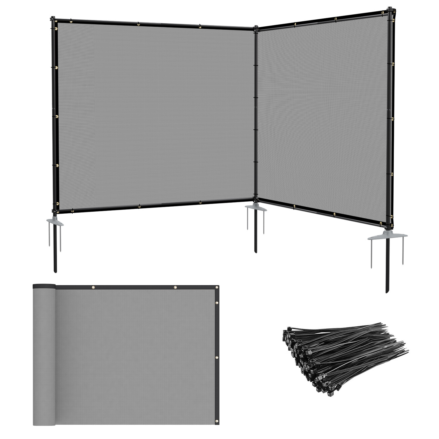 Heavy Duty Outdoor Freestanding Privacy Screen Fence Panels with Iron Poles gallery