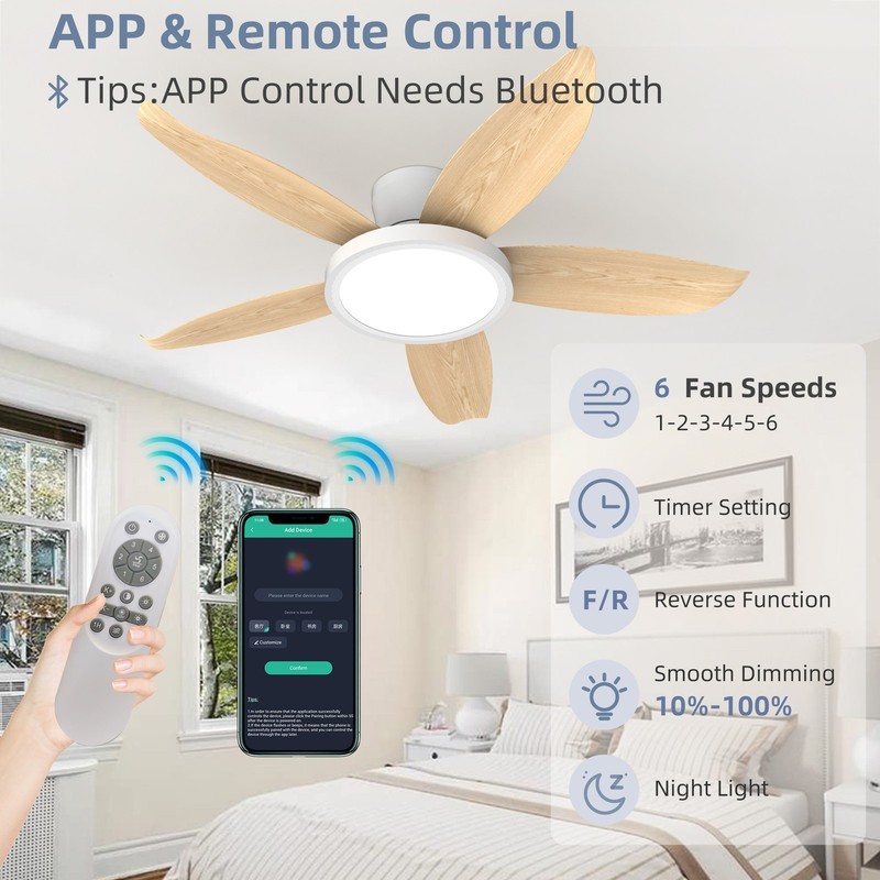 42'' Brushed Nickel Low Profile Ceiling Fan Light w/ Remote 6 Speed Dimable LED gallery
