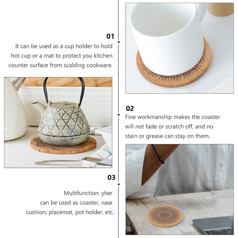 Coasters for Drinks 12 pcs Absorbent Cork Coasters with Flower Pattern gallery