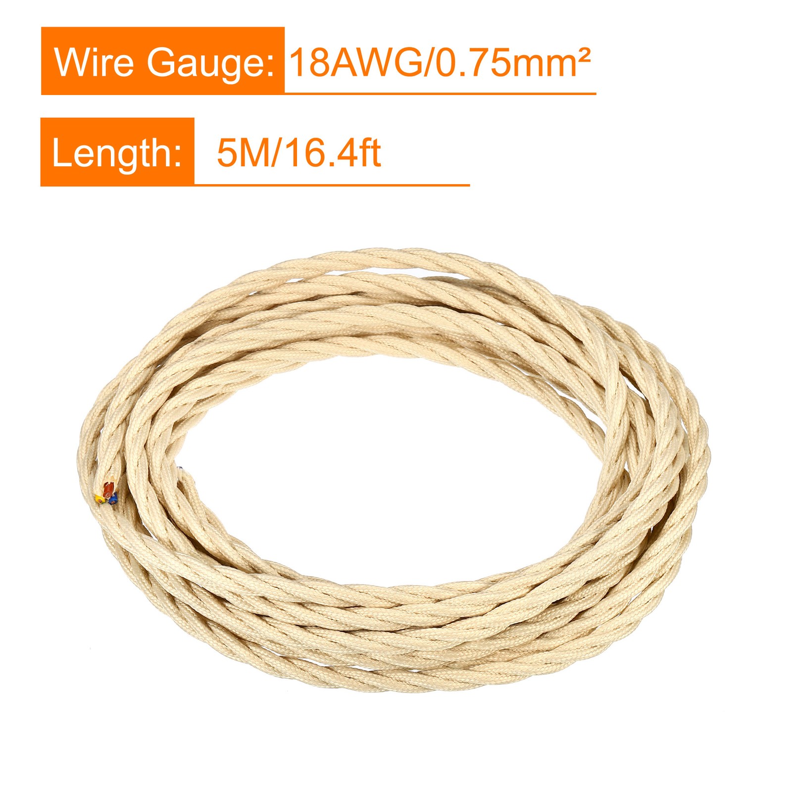 Twisted Cloth Covered Wire 3 Core 18AWG 5m/16.4ft Electrical Cable Beige gallery