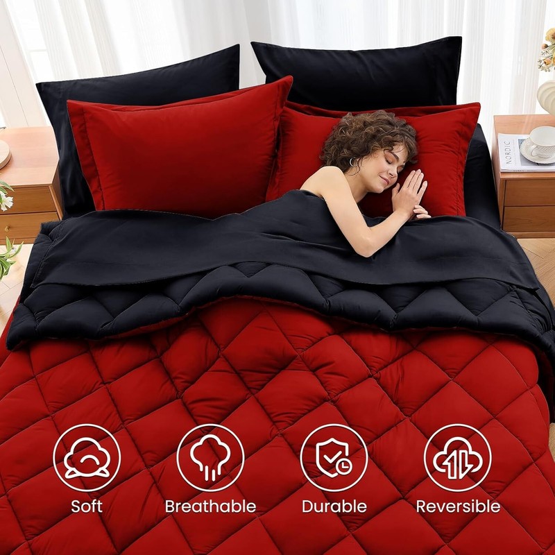 7 Pcs Queen Comforter Set, Reversible Bed in a Bag , All Season Bedding Set gallery