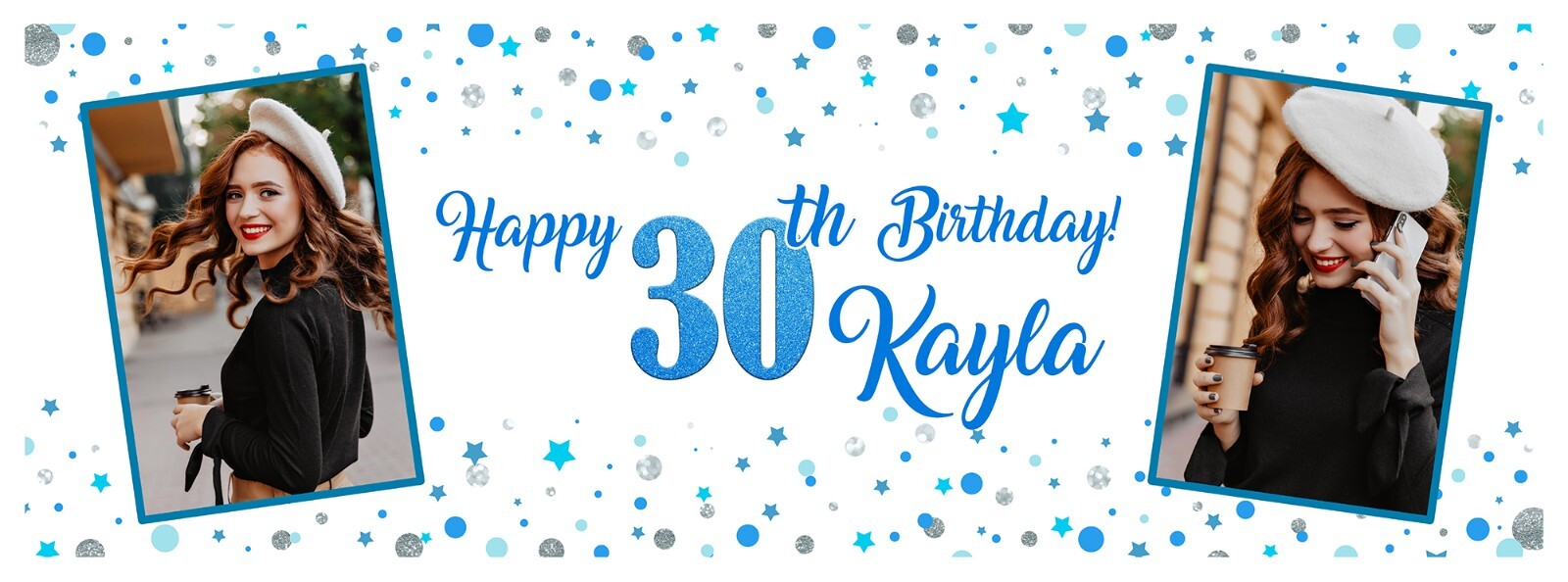 PERSONALISED BIRTHDAY BANNER PHOTO NAME PARTY DECORATION PINK BLUE GOLD gallery