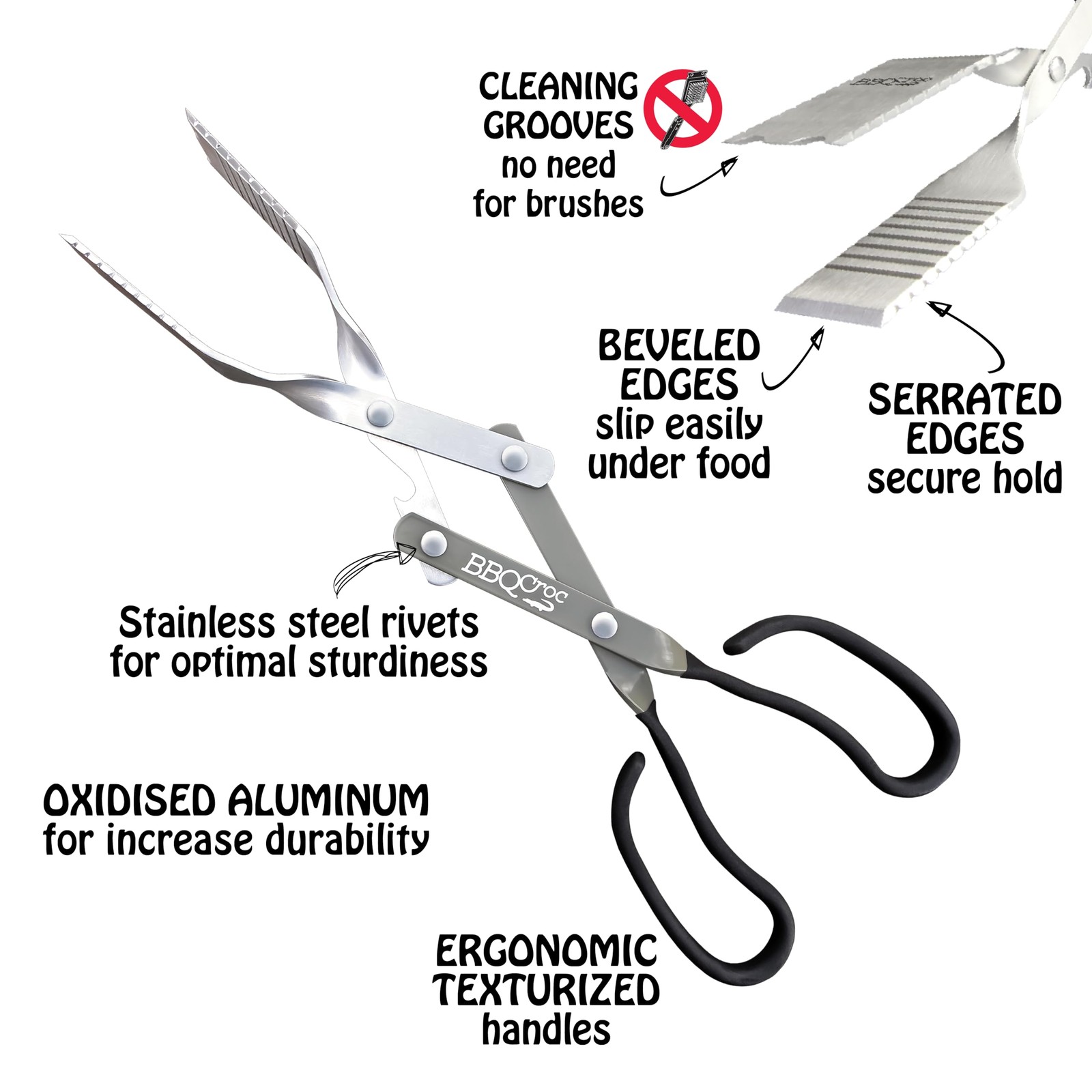 3 in 1 Barbecue Tool 15-inch - Extra Light Tongs, Spatula and Grill Scraper Gre gallery