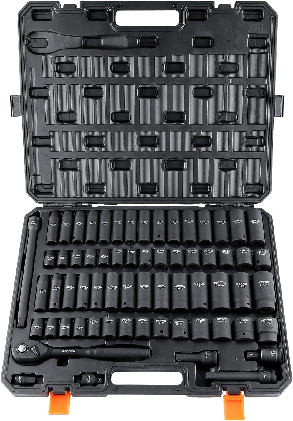 1/2" Drive Impact Socket Set, 65 Piece SAE 3/8" to 1-1/4" and Metric 10-24Mm, 6 gallery