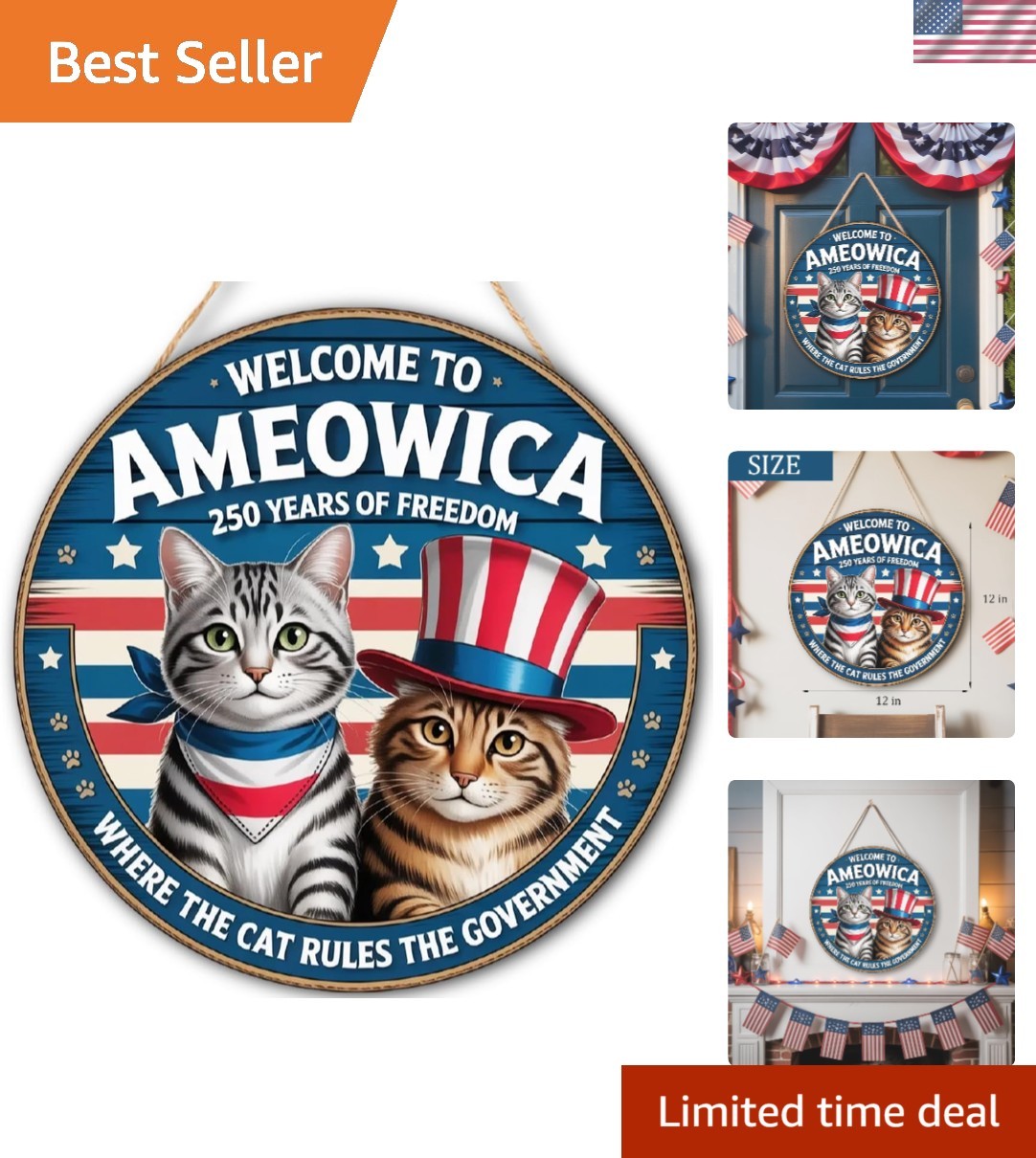 Unique Cat Lover's Door Sign, 250th Anniversary – Easy to Hang Celebration Decor gallery