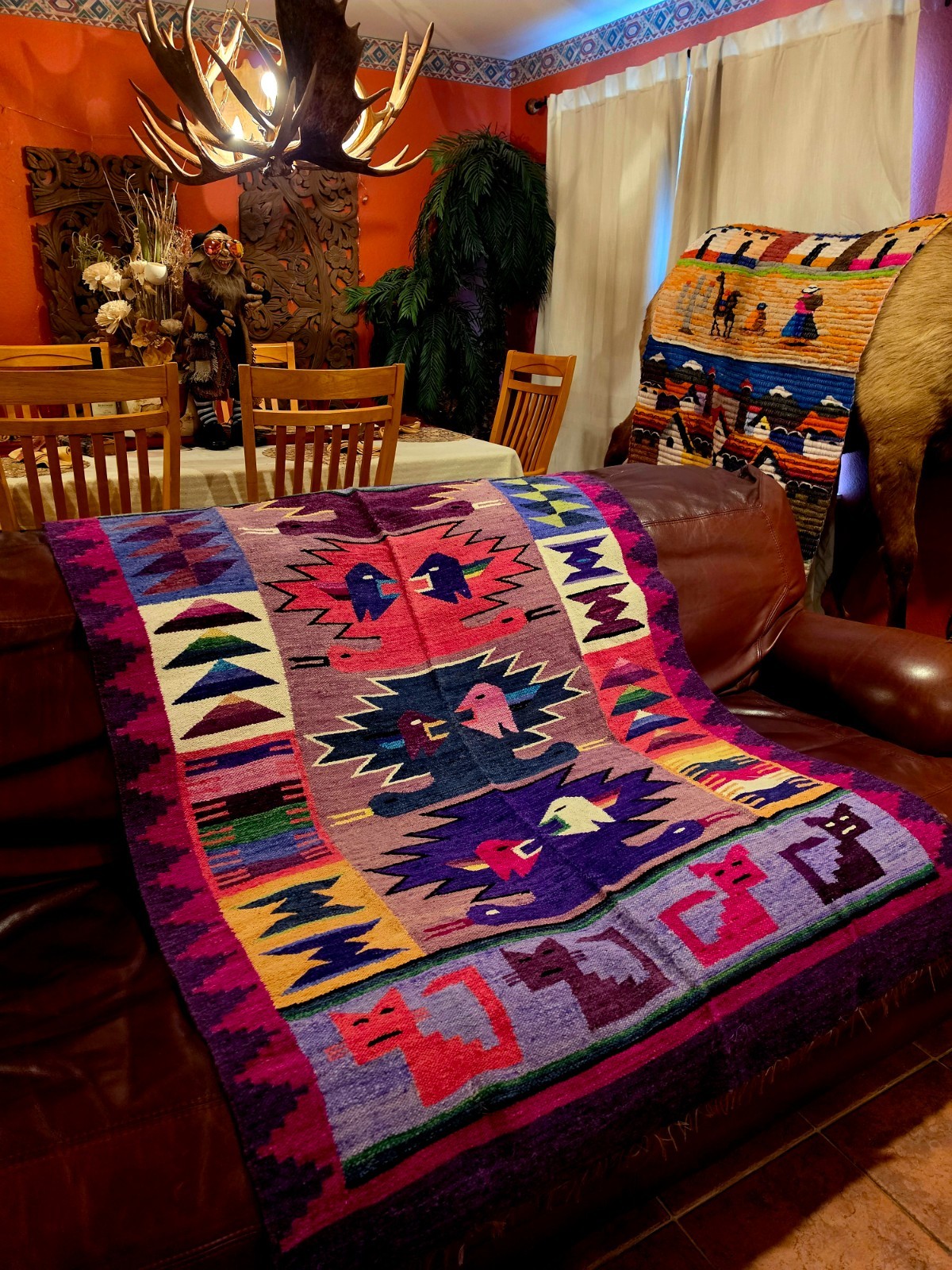 Handwoven Andean Alpaca Wool Tapestry – Colorful Tribal Animal Motif Blanket | P gallery