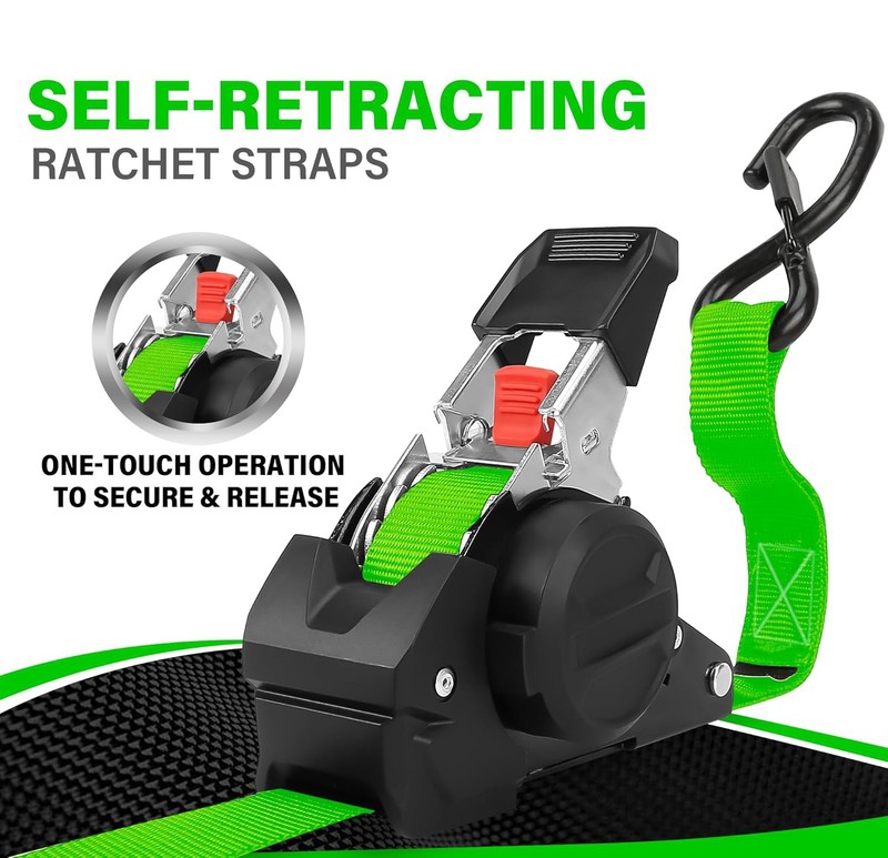 2/4-Pack 10FT Retractable Ratchet Tie-Down Straps | 1763LBS Heavy-Duty | S-Hook gallery