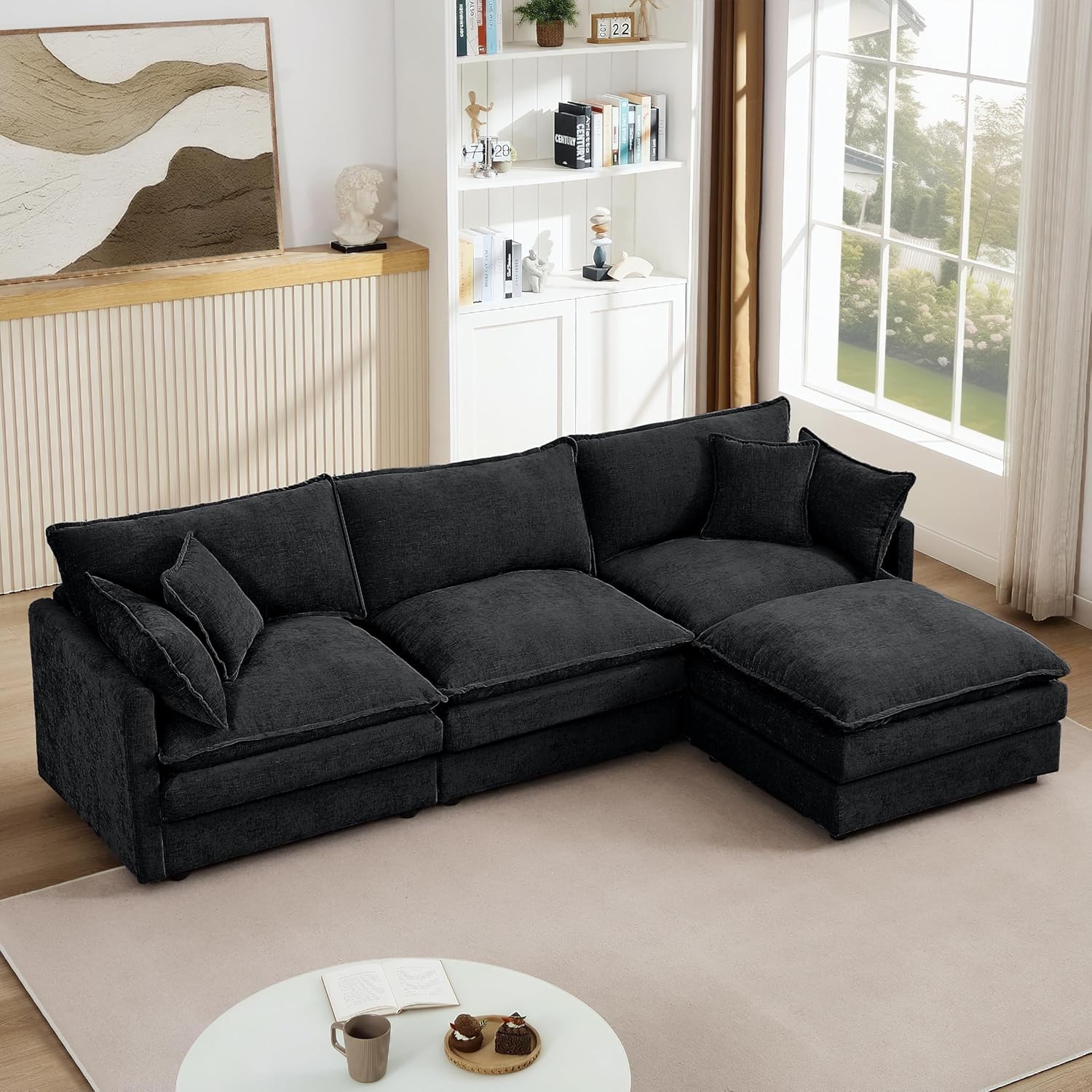 Oversized L-Shaped Boneless Couch, Modular Sectional Sofa Bed W/ Movable Ottoman gallery