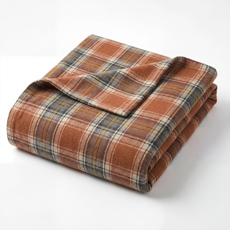 Rust Farmhouse Plaid Fall Decorative Blanket Throw, Autumn Rustic Soft Lightw... gallery