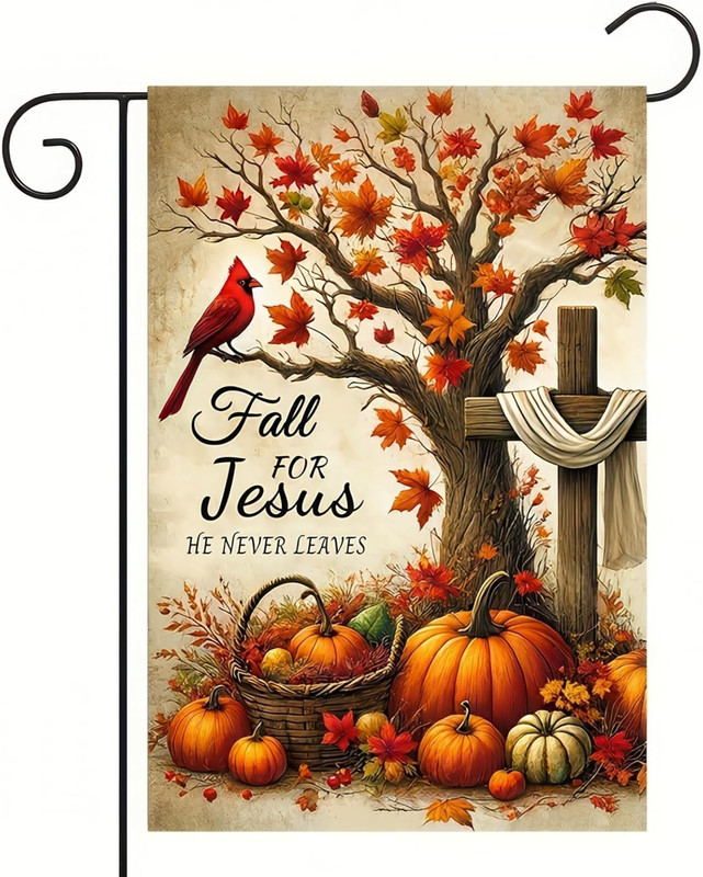 Fall Jesus Garden Flag Autumn Christian Decoration Pumpkin Cross Desig12 x 18 In gallery