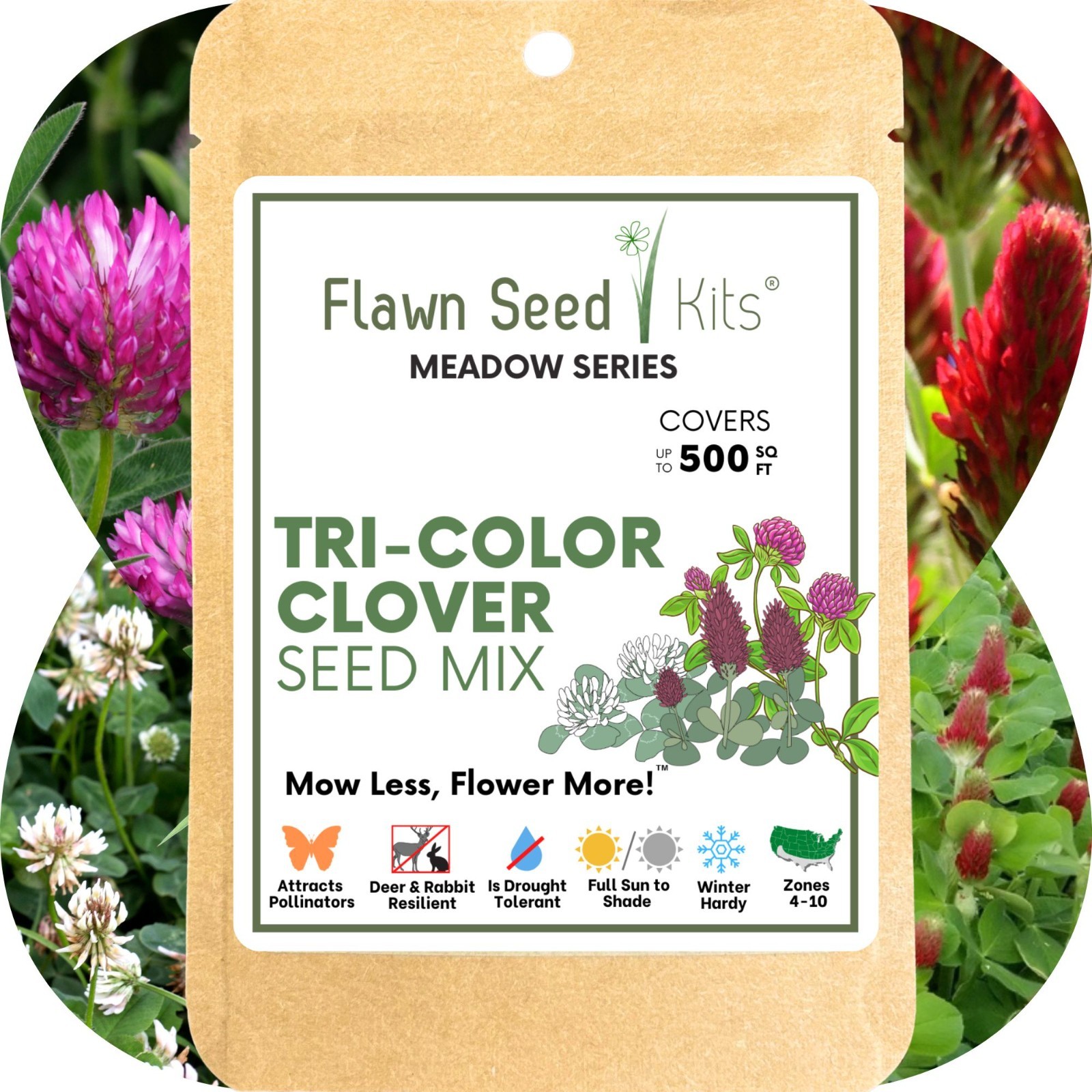 Flawn Seed Kits Tri-Color Clover Seed, Equal Mix 3 Clovers, Flowering Lawn gallery