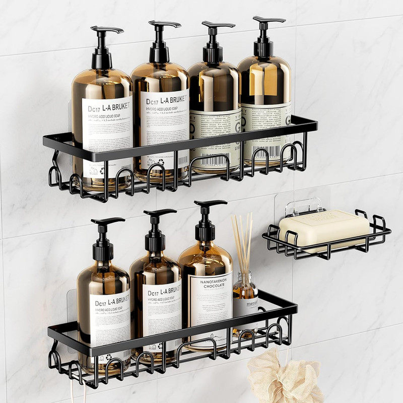 3 Pack Shower Shelves for Bathroom Rustproof Adhesive Organizer with Soap Holder gallery