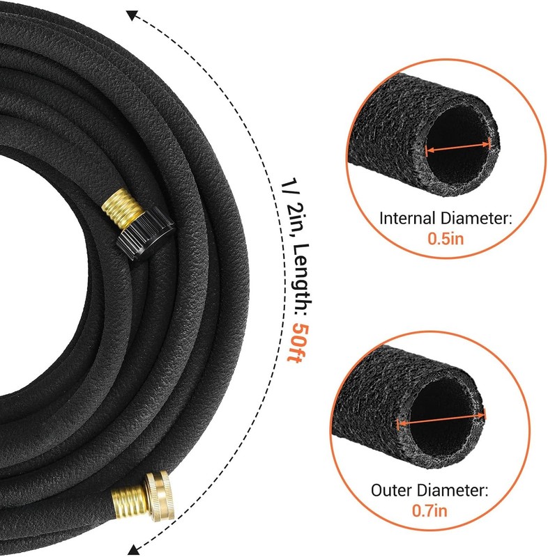 Soaker Hose 50 ft 1/2", Solid Brass Connectors Rubber Longer Lasting gallery