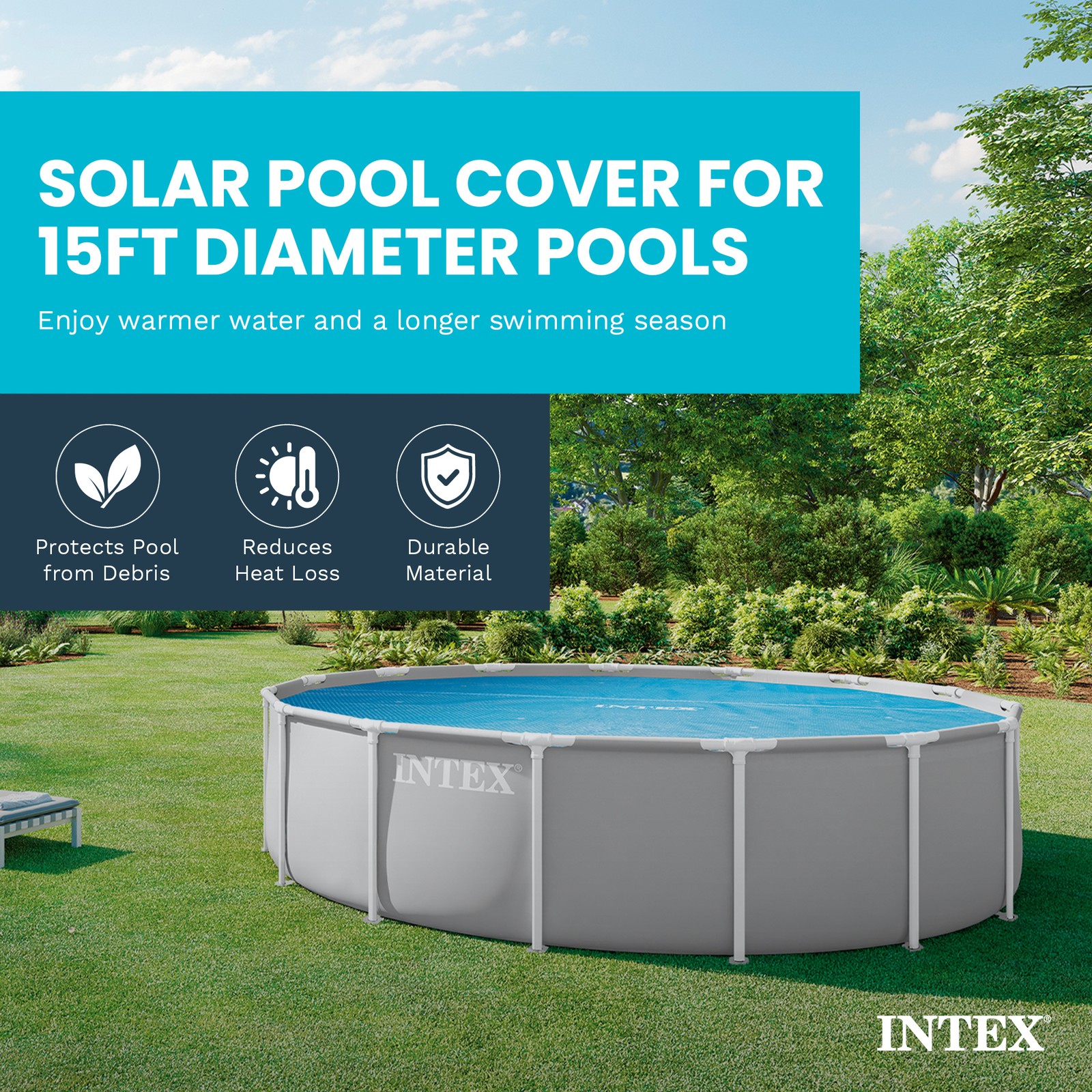 Intex 15 Foot Round Easy Set Vinyl Solar Cover for Swimming Pools, Blue | 29023E gallery