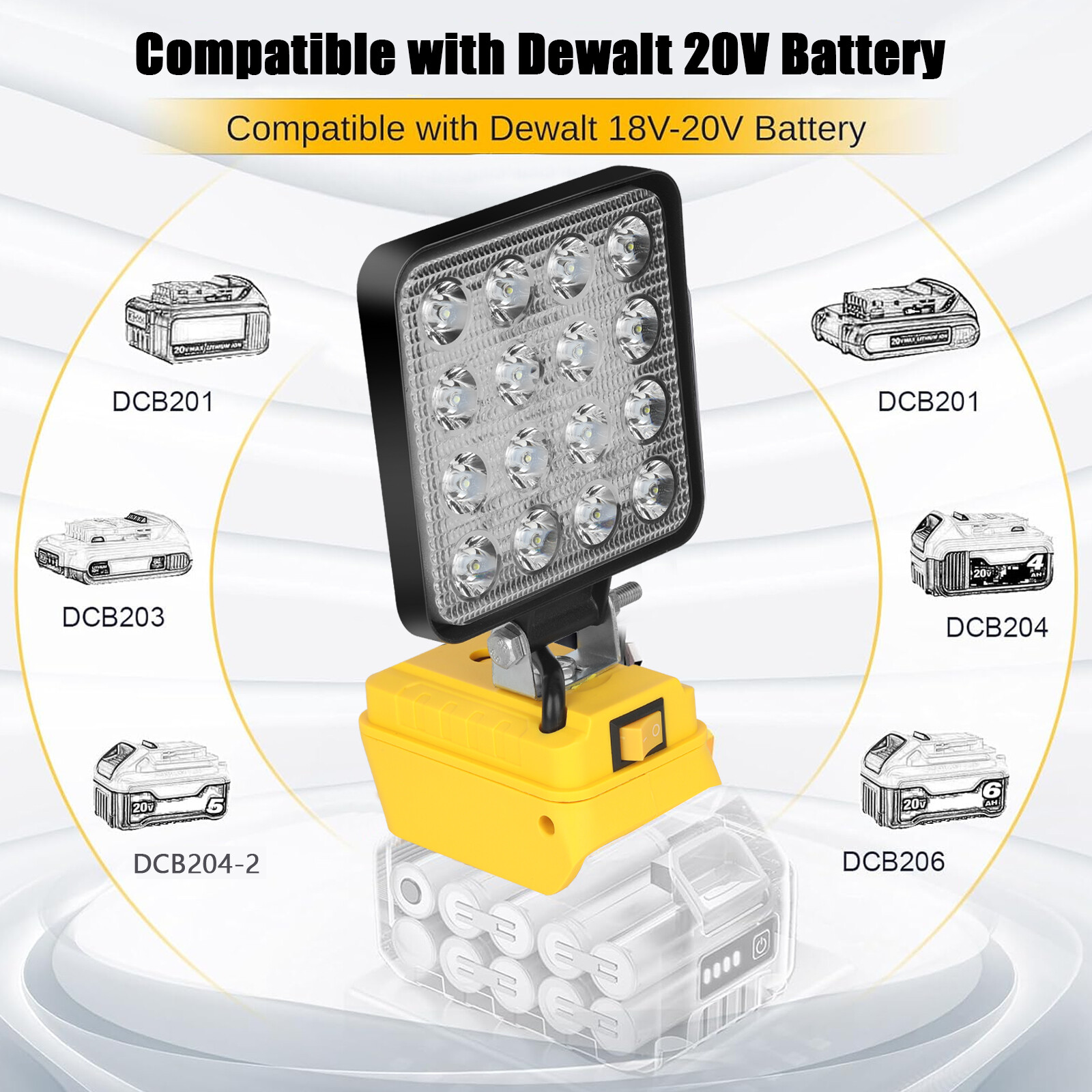 2 Pack 60W LED Work Light Flashlight for De walt 20V Battery 6000LM gallery
