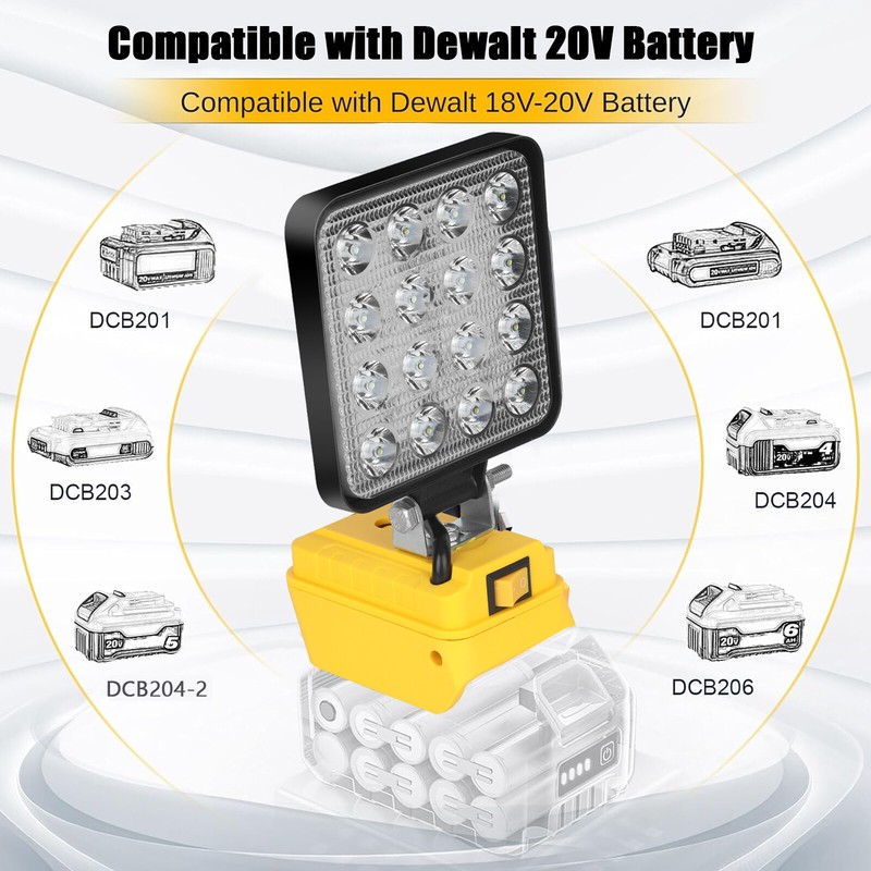 2 Pack 60W LED Work Light Flashlight for De walt 20V Battery 6000LM gallery