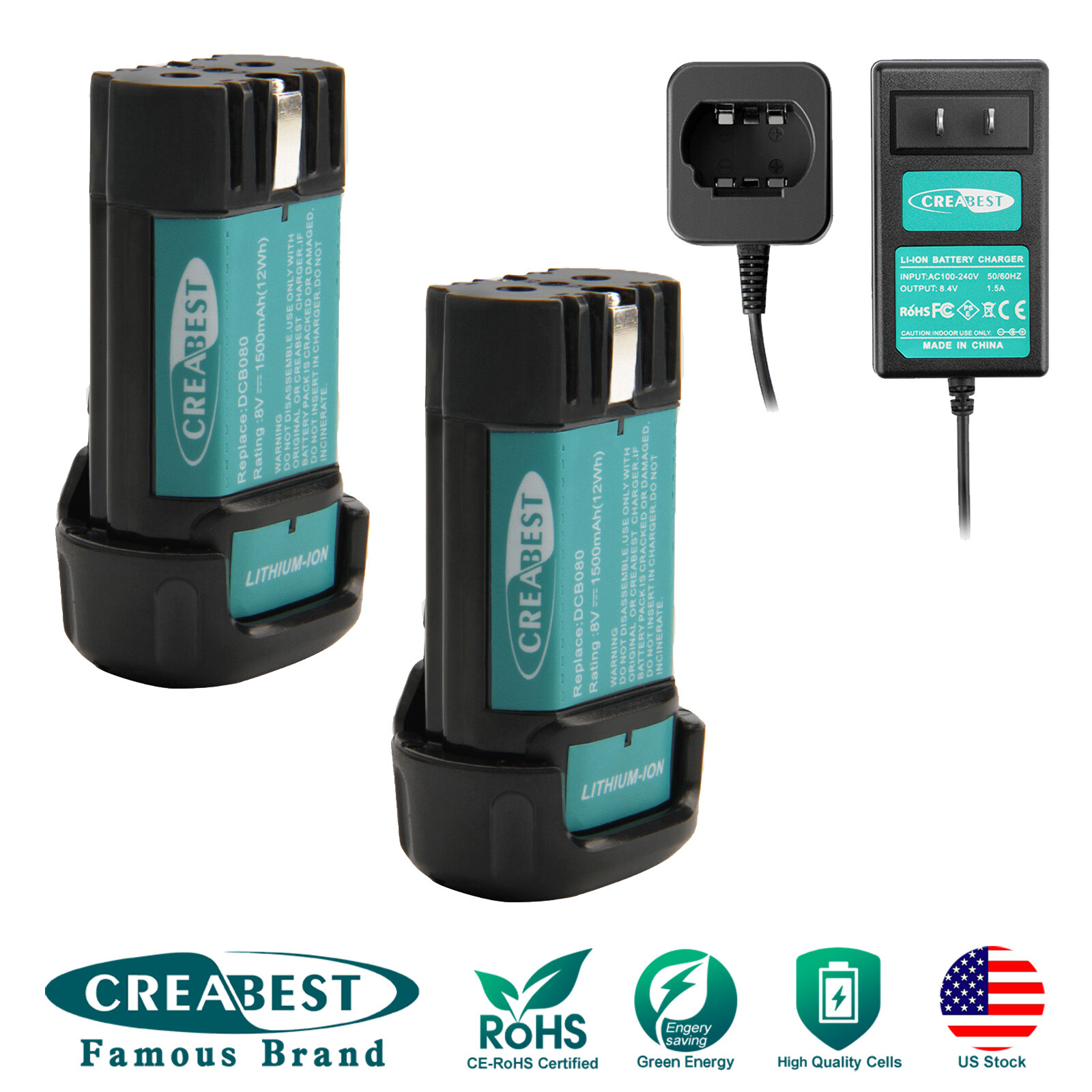 1500mAh 8V Battery/Charger For Dewalt DCB080 DCF680N1 DW4390 DCF680G2 DCL023 gallery