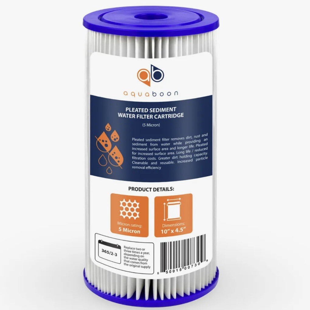Big Blue 5 Micron Pleated Washable Sediment Water Filter 10" x 4.5" by Aquaboon gallery