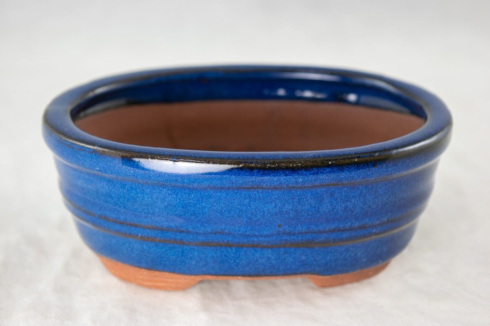 Oval Mame Shohin Bonsai / Succulent Pot + Mesh 5"x 4"x 2" - Blue Stain Glazed gallery