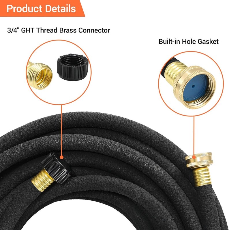 Soaker Hose 50 ft 1/2", Solid Brass Connectors Rubber Longer Lasting gallery