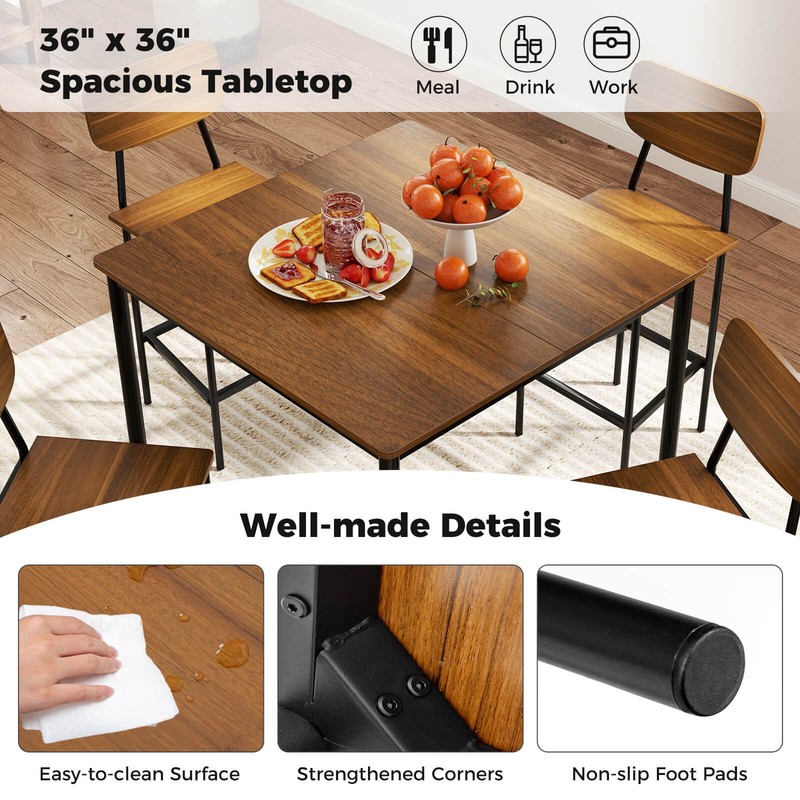 Costway 5PCS Dining Table Set W/ Counter Height Table & 4 Bar Stools W/ Footrest gallery