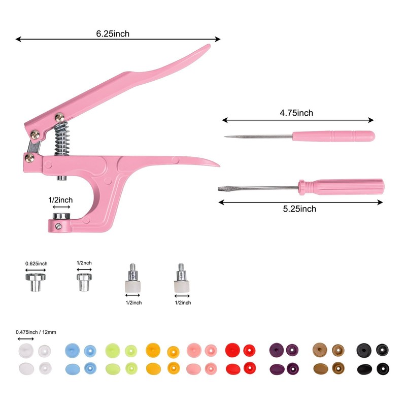 LBTEE Plastic Snap Fastener Kit with Plier Screwdriver Awl and Storage Pink gallery