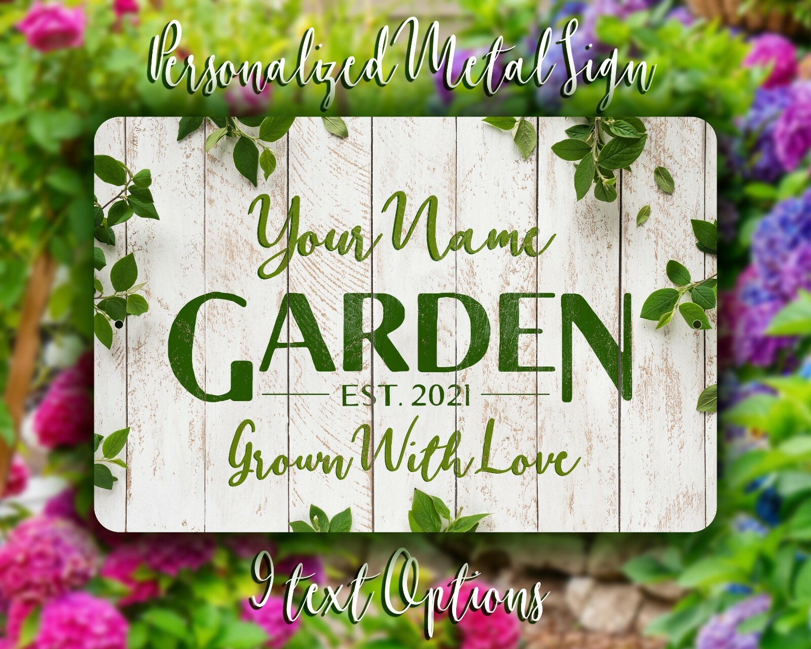 Personalized Metal Garden Sign with Weathered Wood Look gallery