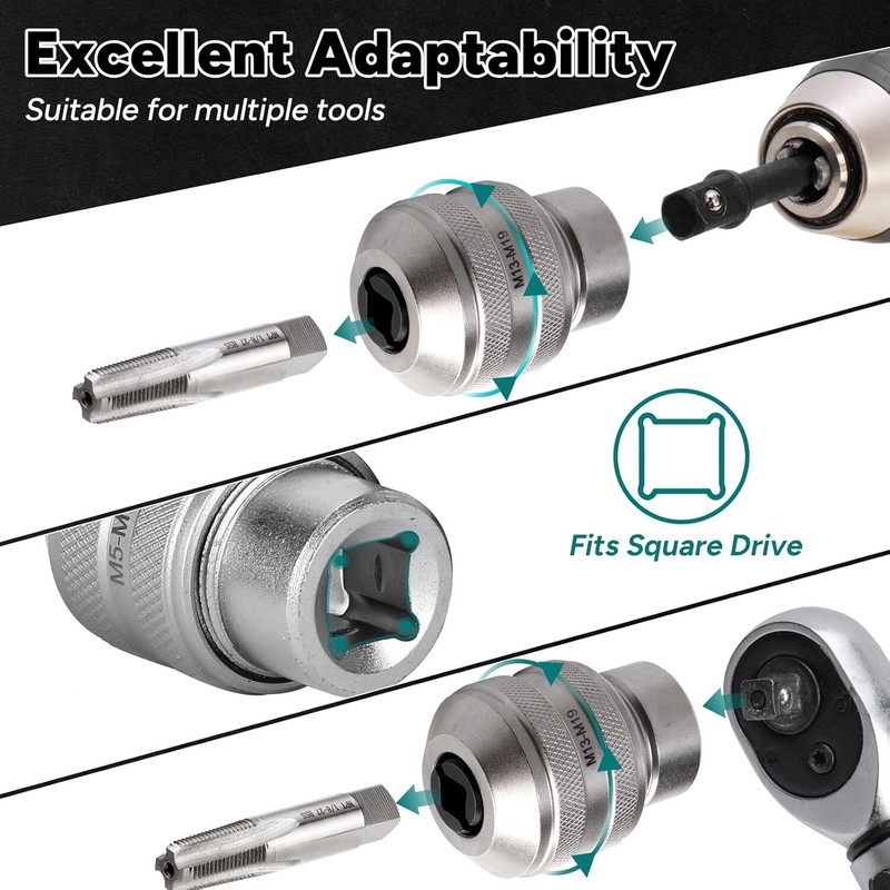 6 Pcs Adjustable Tap Sockets Tap Socket Set 1/4", 3/8", 1/2" Tap Holder Tool New gallery