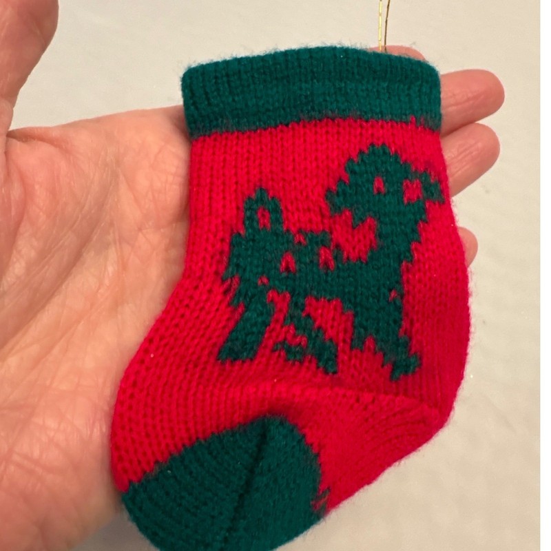 Knitted Christmas Stocking Ornament Red Green Design Small Holiday Decor gallery