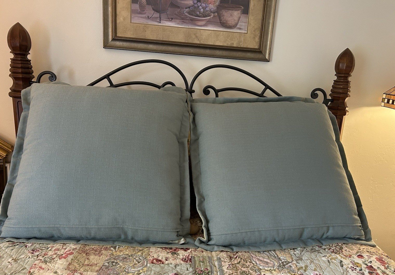 PAIR 29" Eastern Accents Blue & Yellow Square Sham Pillows w inserts & zipper gallery